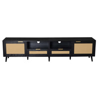 Yumi TV Media Cabinet, 2 Rattan Doors w Drawers, 2 Shelves, Black 79 Inch - BM355195
