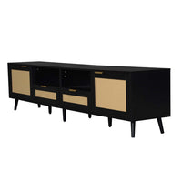 Yumi TV Media Cabinet, 2 Rattan Doors w Drawers, 2 Shelves, Black 79 Inch - BM355195