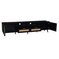 Yumi TV Media Cabinet, 2 Rattan Doors w Drawers, 2 Shelves, Black 79 Inch - BM355195