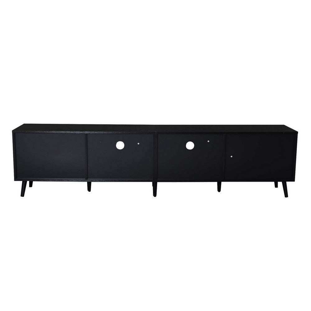 Yumi TV Media Cabinet, 2 Rattan Doors w Drawers, 2 Shelves, Black 79 Inch - BM355195