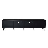 Yumi TV Media Cabinet, 2 Rattan Doors w Drawers, 2 Shelves, Black 79 Inch - BM355195