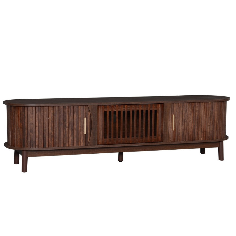 TV Media Cabinet, Fluted Sliding Doors, Drop Down Door, Dark Brown 67 Inch - BM355196