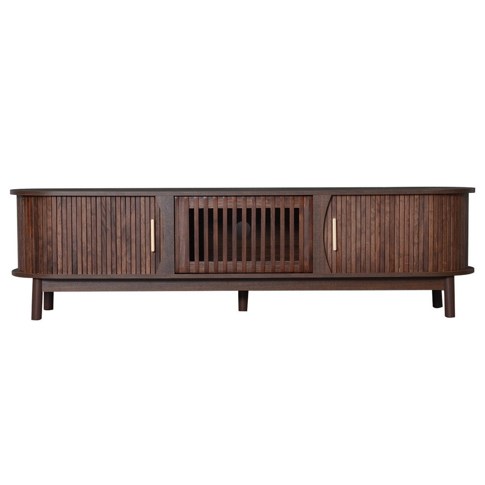 TV Media Cabinet, Fluted Sliding Doors, Drop Down Door, Dark Brown 67 Inch - BM355196