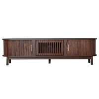 TV Media Cabinet, Fluted Sliding Doors, Drop Down Door, Dark Brown 67 Inch - BM355196