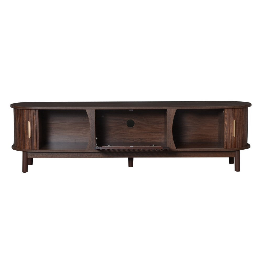 TV Media Cabinet, Fluted Sliding Doors, Drop Down Door, Dark Brown 67 Inch - BM355196