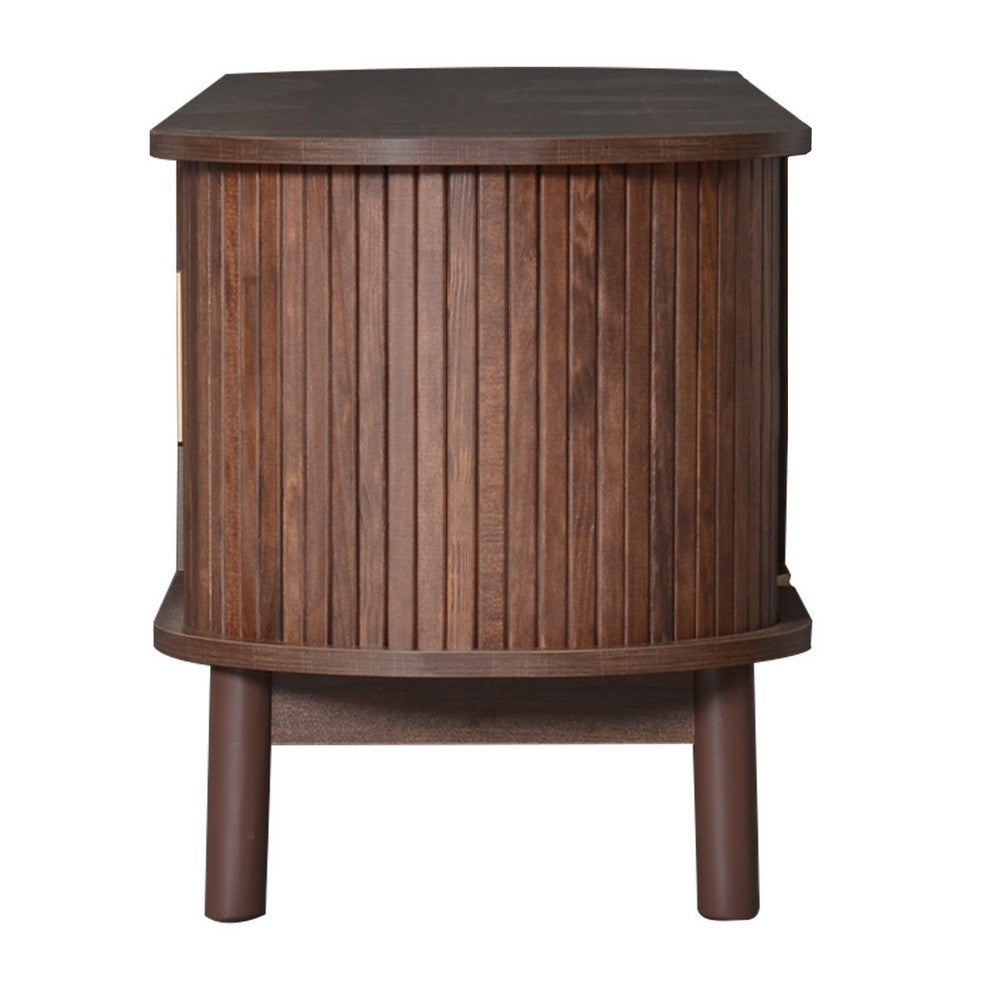 TV Media Cabinet, Fluted Sliding Doors, Drop Down Door, Dark Brown 67 Inch - BM355196