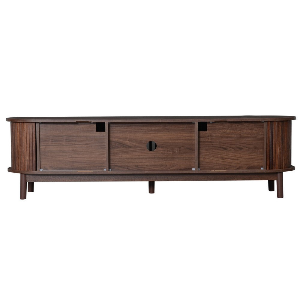 TV Media Cabinet, Fluted Sliding Doors, Drop Down Door, Dark Brown 67 Inch - BM355196
