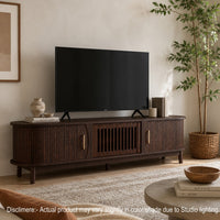TV Media Cabinet, Fluted Sliding Doors, Drop Down Door, Dark Brown 67 Inch - BM355196