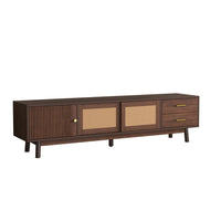 TV Media Cabinet, Rattan Sliding Doors, 2 Drawers, Dark Brown 71 Inch - BM355197