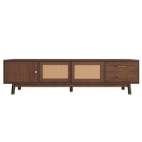TV Media Cabinet, Rattan Sliding Doors, 2 Drawers, Dark Brown 71 Inch - BM355197