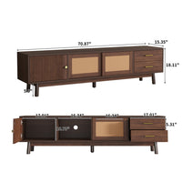 TV Media Cabinet, Rattan Sliding Doors, 2 Drawers, Dark Brown 71 Inch - BM355197