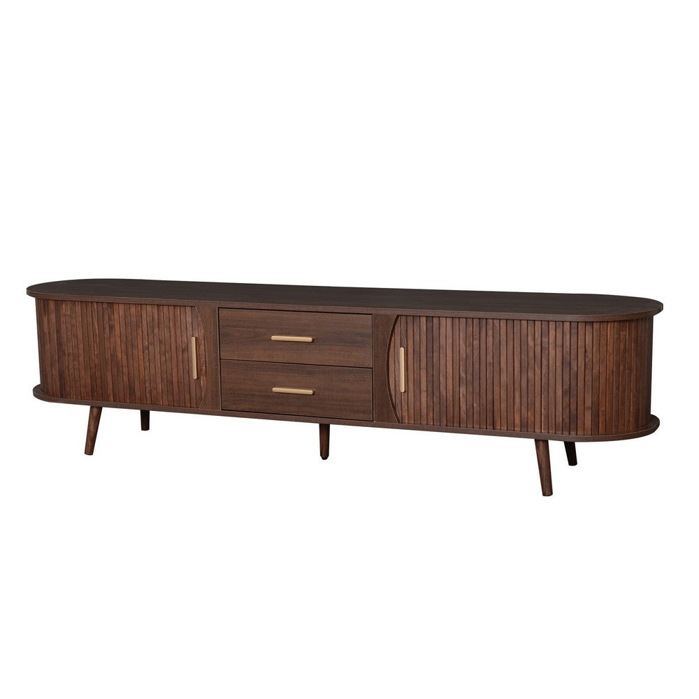 TV Media Cabinet, Fluted Sliding Doors, 2 Drawers, Dark Brown 71 Inch - BM355198
