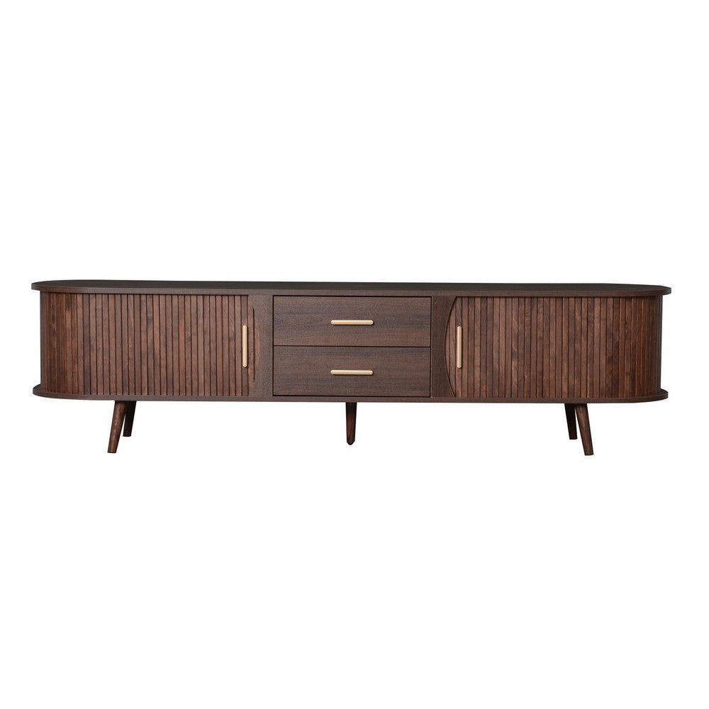TV Media Cabinet, Fluted Sliding Doors, 2 Drawers, Dark Brown 71 Inch - BM355198