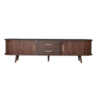 TV Media Cabinet, Fluted Sliding Doors, 2 Drawers, Dark Brown 71 Inch - BM355198