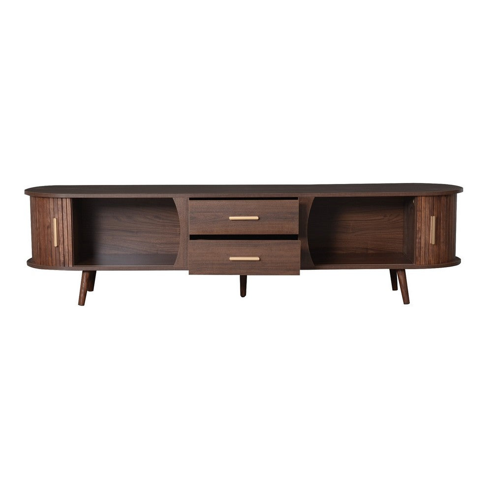 TV Media Cabinet, Fluted Sliding Doors, 2 Drawers, Dark Brown 71 Inch - BM355198