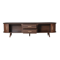 TV Media Cabinet, Fluted Sliding Doors, 2 Drawers, Dark Brown 71 Inch - BM355198