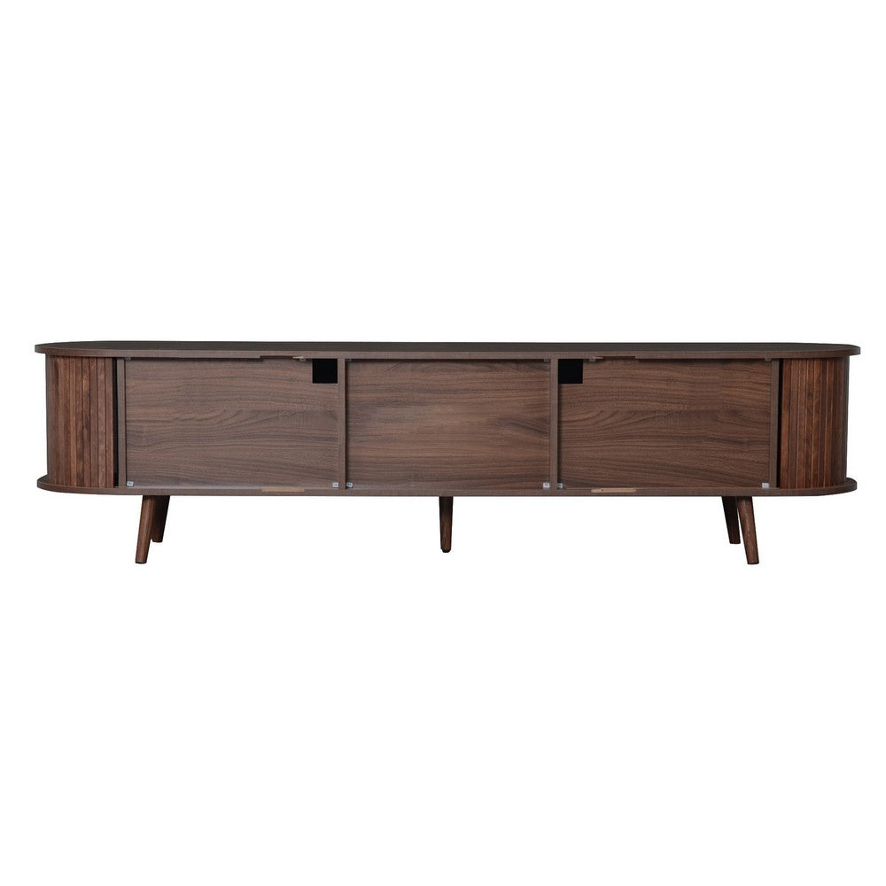 TV Media Cabinet, Fluted Sliding Doors, 2 Drawers, Dark Brown 71 Inch - BM355198