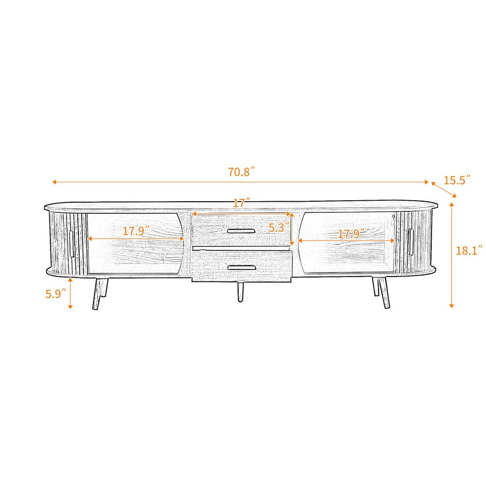 TV Media Cabinet, Fluted Sliding Doors, 2 Drawers, Dark Brown 71 Inch - BM355198