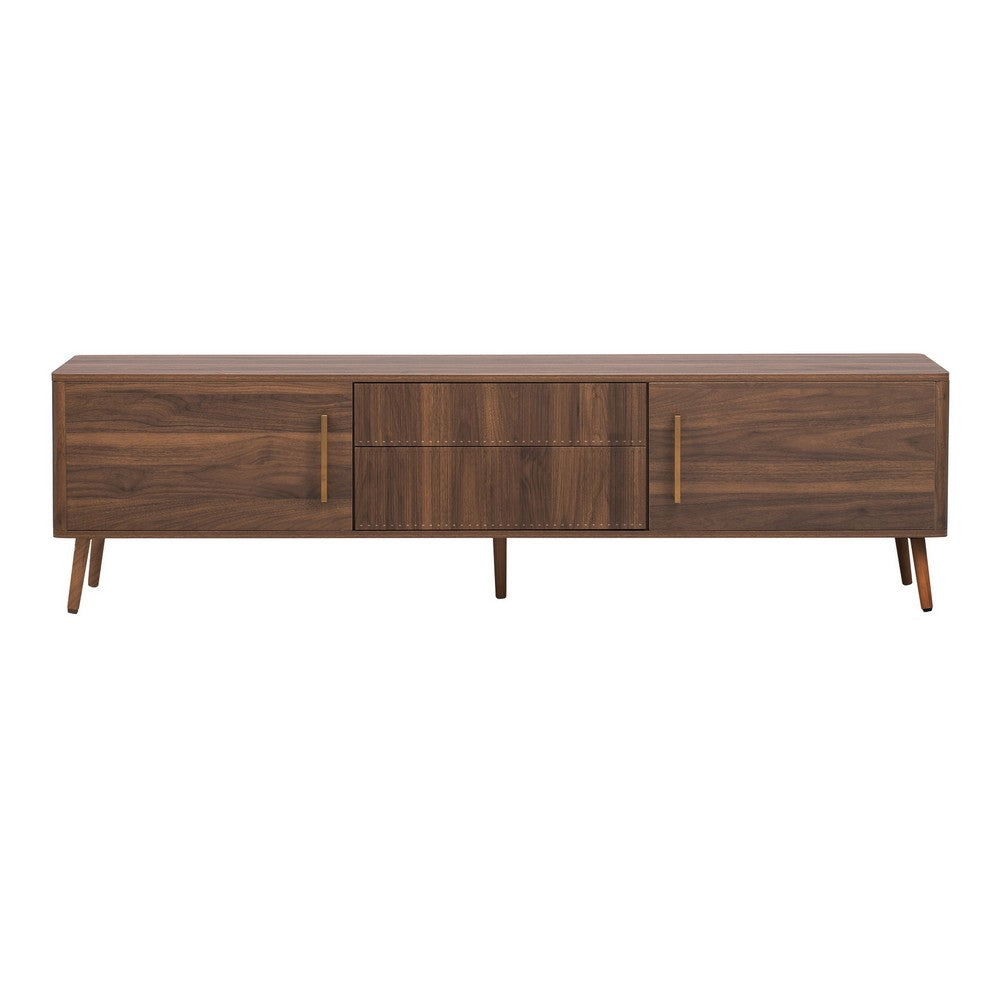 TV Media Cabinet, 2 Doors, Vertical Ribbed Drawers, Walnut Brown 71 Inch - BM355199
