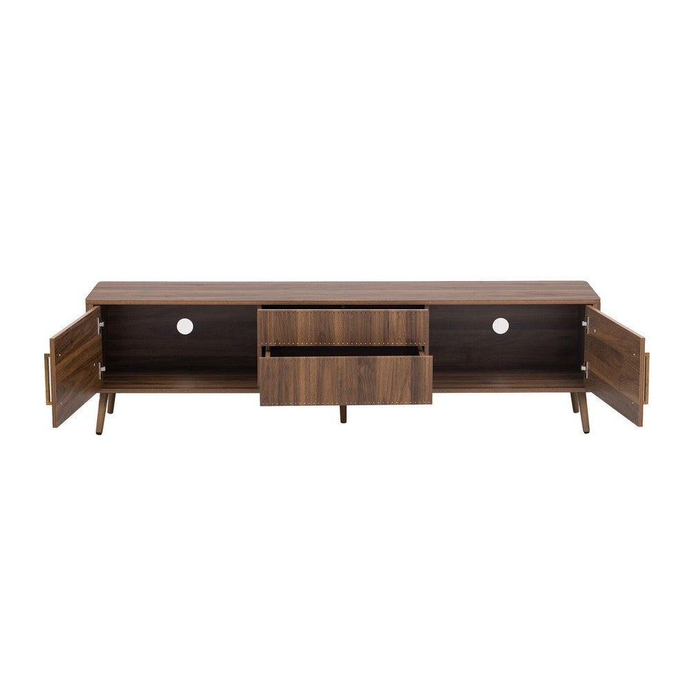 TV Media Cabinet, 2 Doors, Vertical Ribbed Drawers, Walnut Brown 71 Inch - BM355199