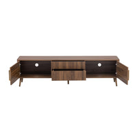 TV Media Cabinet, 2 Doors, Vertical Ribbed Drawers, Walnut Brown 71 Inch - BM355199