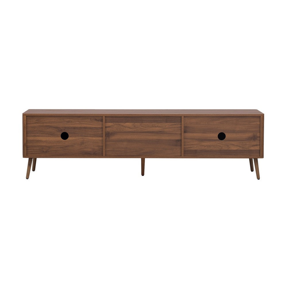 TV Media Cabinet, 2 Doors, Vertical Ribbed Drawers, Walnut Brown 71 Inch - BM355199