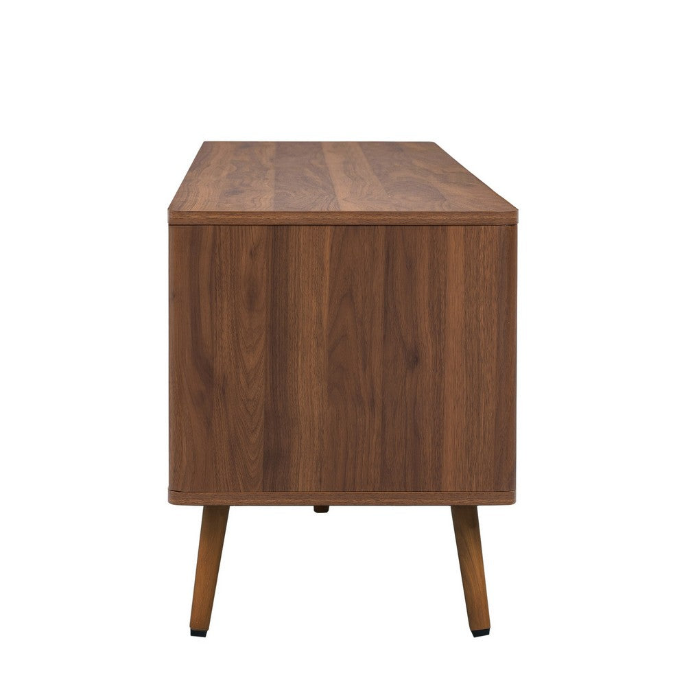 TV Media Cabinet, 2 Doors, Vertical Ribbed Drawers, Walnut Brown 71 Inch - BM355199