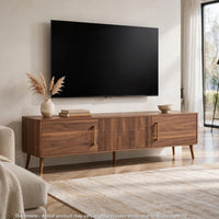 TV Media Cabinet, 2 Doors, Vertical Ribbed Drawers, Walnut Brown 71 Inch - BM355199