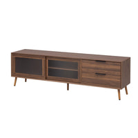 TV Media Cabinet, Fluted Glass Doors, 2 Drawers, Walnut Brown 71 Inch - BM355200