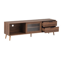 TV Media Cabinet, Fluted Glass Doors, 2 Drawers, Walnut Brown 71 Inch - BM355200
