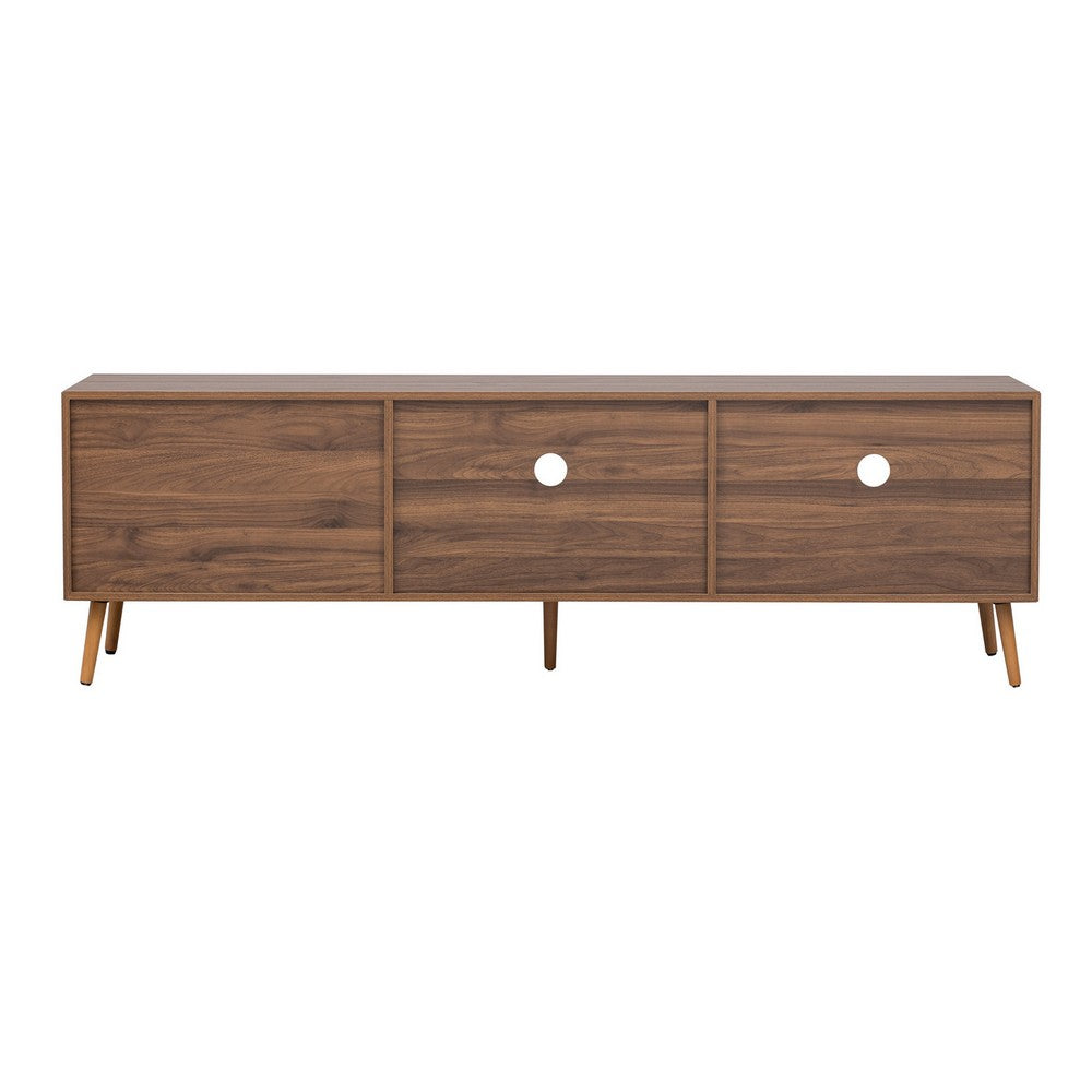 TV Media Cabinet, Fluted Glass Doors, 2 Drawers, Walnut Brown 71 Inch - BM355200