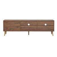 TV Media Cabinet, Fluted Glass Doors, 2 Drawers, Walnut Brown 71 Inch - BM355200