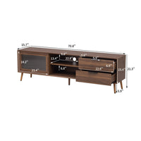 TV Media Cabinet, Fluted Glass Doors, 2 Drawers, Walnut Brown 71 Inch - BM355200