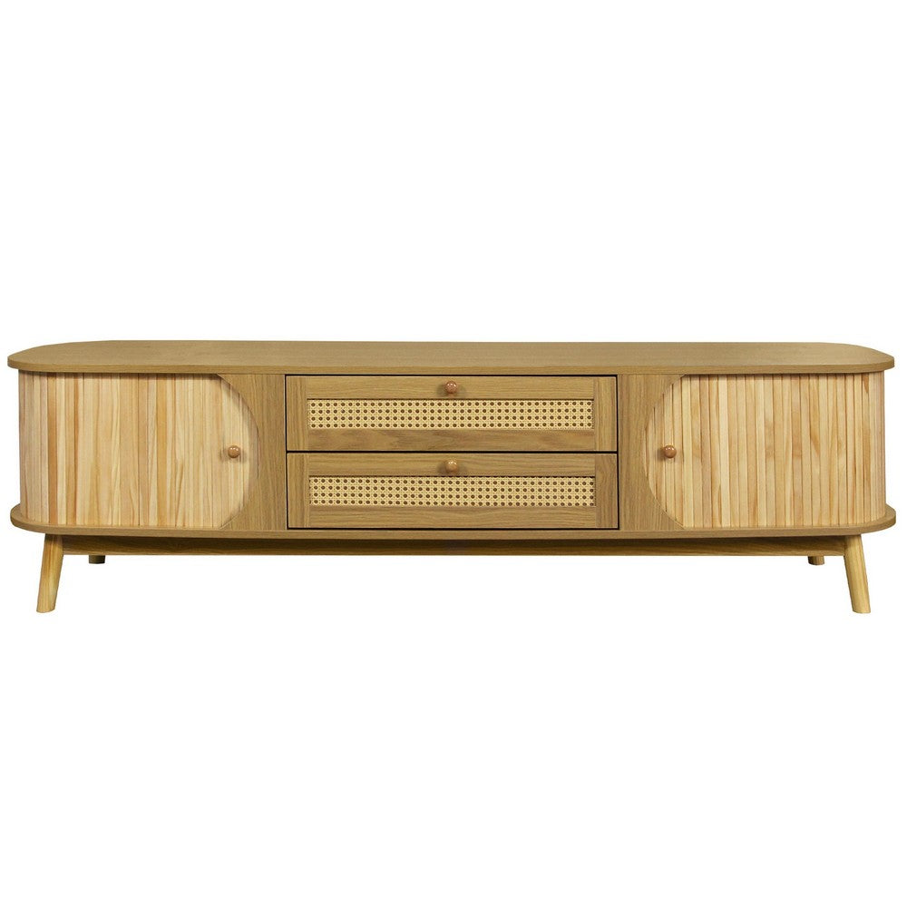 Vayu TV Media Cabinet, 2 Sliding Doors, 2 Drawers, Natural Brown 67 Inch - BM355201