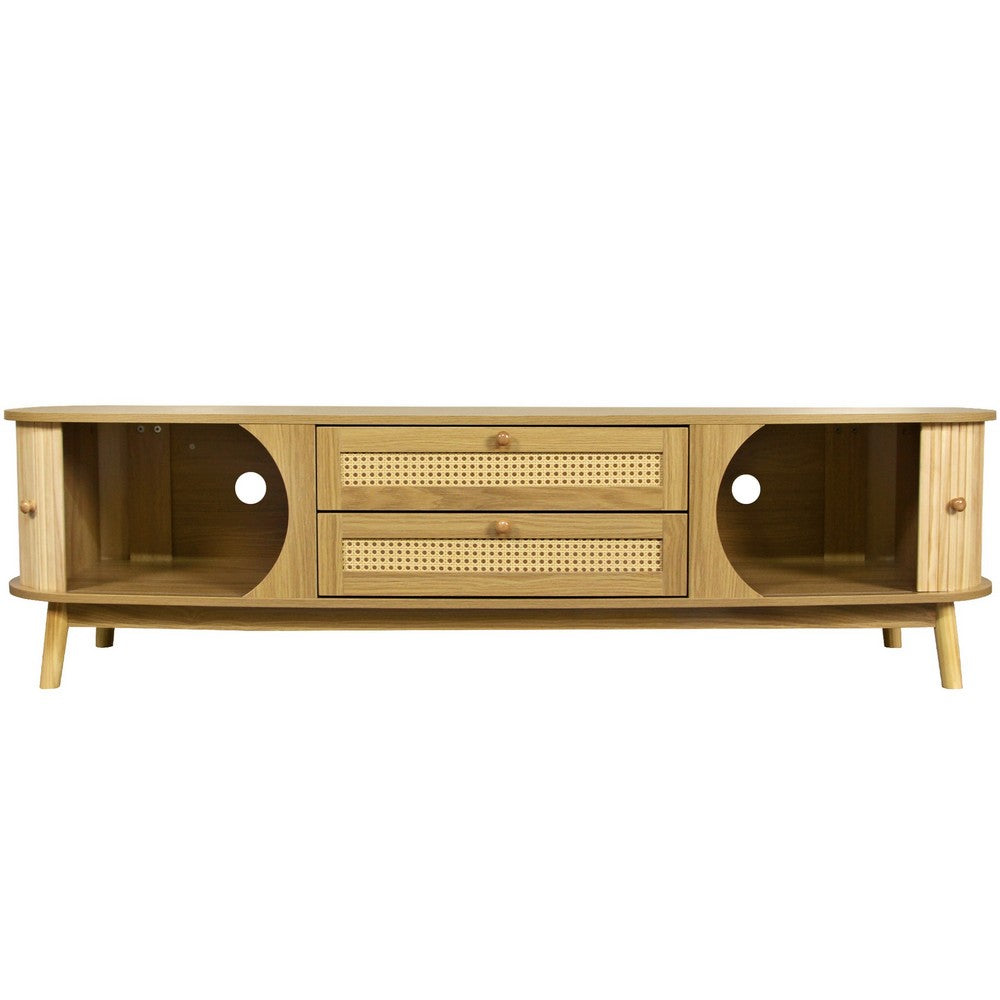 Vayu TV Media Cabinet, 2 Sliding Doors, 2 Drawers, Natural Brown 67 Inch - BM355201