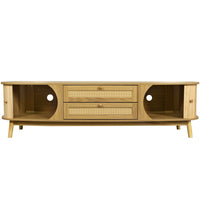 Vayu TV Media Cabinet, 2 Sliding Doors, 2 Drawers, Natural Brown 67 Inch - BM355201