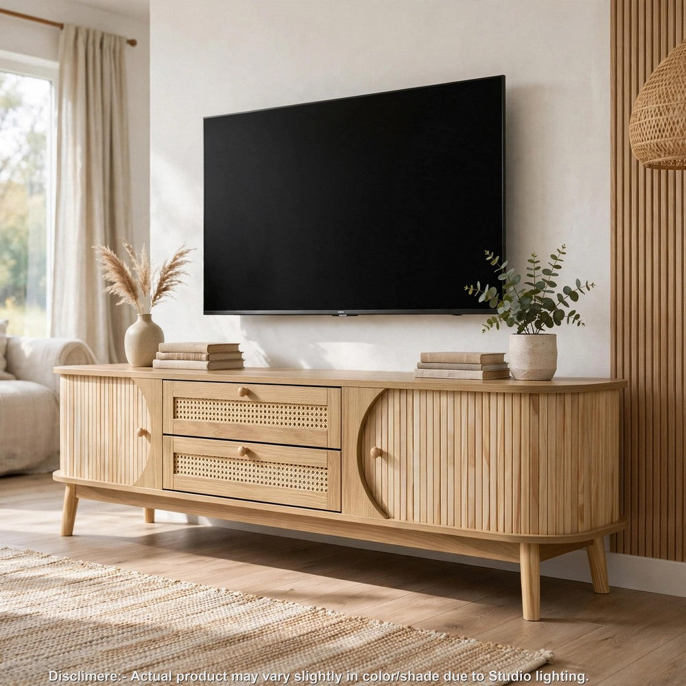Vayu TV Media Cabinet, 2 Sliding Doors, 2 Drawers, Natural Brown 67 Inch - BM355201