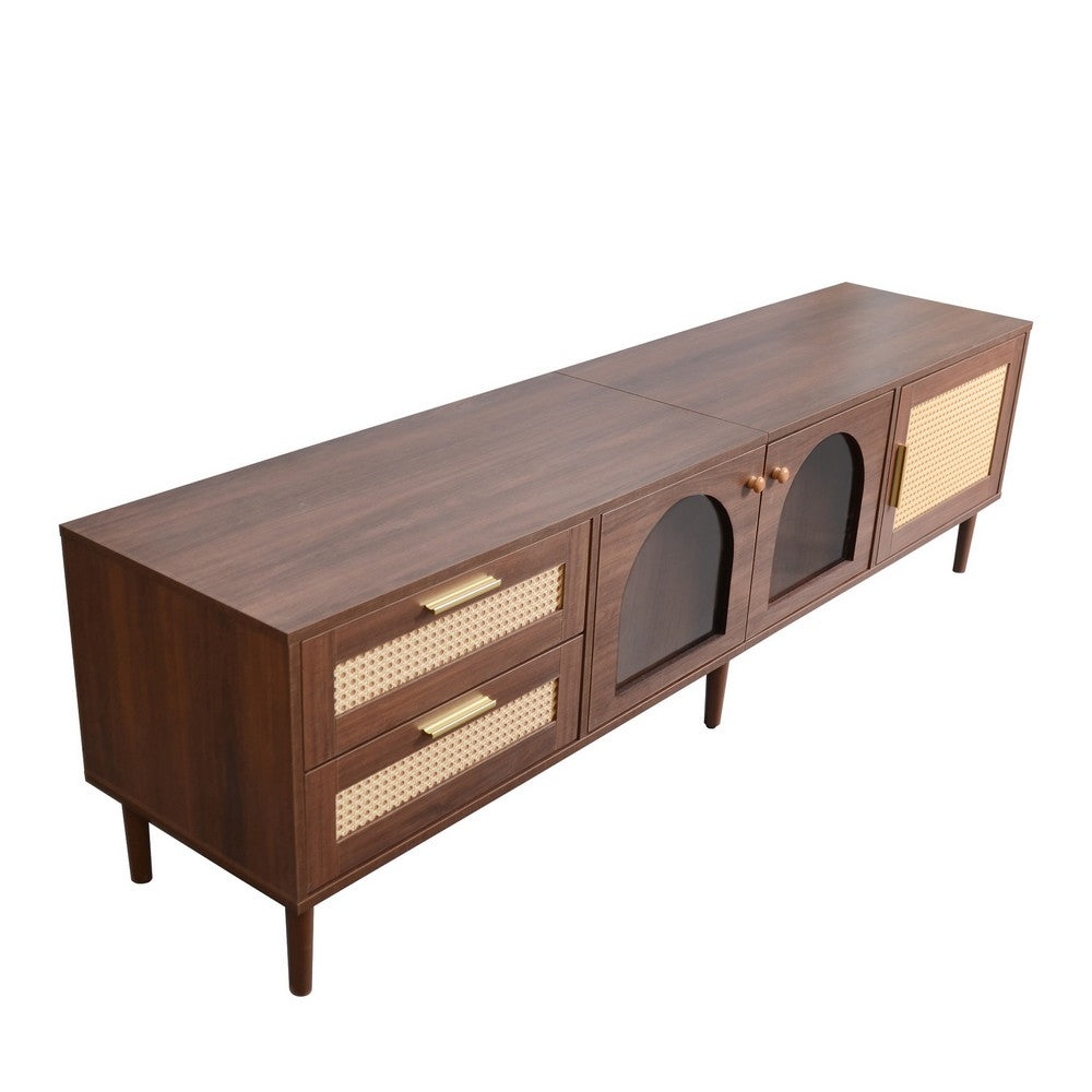 TV Media Cabinet w LED, Music Mode, Arch Glass Doors, Dark Brown 71 Inch - BM355202