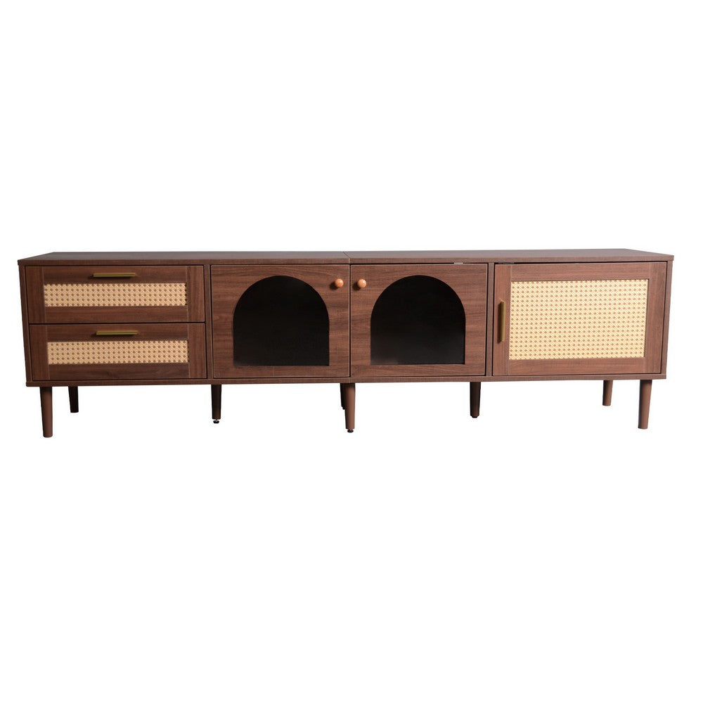 TV Media Cabinet w LED, Music Mode, Arch Glass Doors, Dark Brown 71 Inch - BM355202