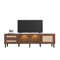 TV Media Cabinet w LED, Music Mode, Arch Glass Doors, Dark Brown 71 Inch - BM355202