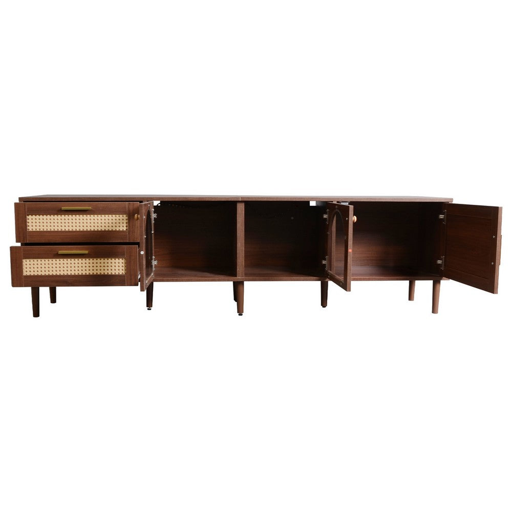 TV Media Cabinet w LED, Music Mode, Arch Glass Doors, Dark Brown 71 Inch - BM355202