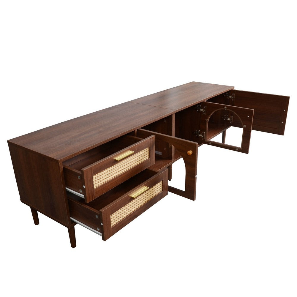 TV Media Cabinet w LED, Music Mode, Arch Glass Doors, Dark Brown 71 Inch - BM355202