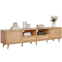 Yumi TV Media Cabinet, Rattan Doors w Drawers, Natural Brown 79 Inch - BM355204