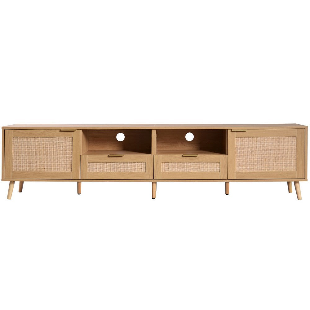 Yumi TV Media Cabinet, Rattan Doors w Drawers, Natural Brown 79 Inch - BM355204