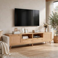 Yumi TV Media Cabinet, Rattan Doors w Drawers, Natural Brown 79 Inch - BM355204