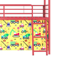 Zeso Kids Twin Loft Bed, House Design, Slide and Curtain, Gold and Red - BM355206