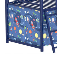 Zeso Kids Twin Loft Bed, House Design, Slide and Curtain, Navy Blue and Red - BM355207