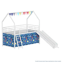 Zeso Kids Twin Loft Bed, House Design, Blue and White, Slide and Curtain - BM355209