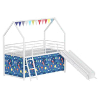 Zeso Kids Twin Loft Bed, House Design, Blue and White, Slide and Curtain - BM355209