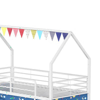 Zeso Kids Twin Loft Bed, House Design, Blue and White, Slide and Curtain - BM355209